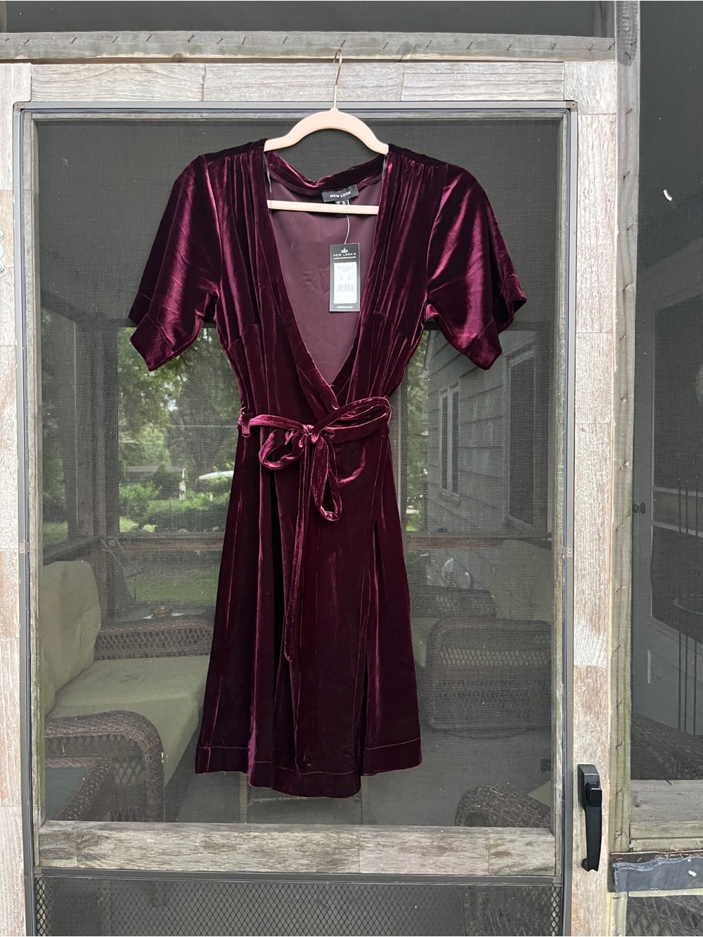 ‘NewLook’ Velvet Wrap Dress - Burgundy